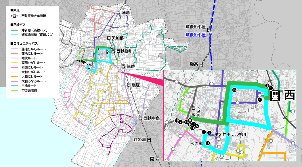 柳川市の地図